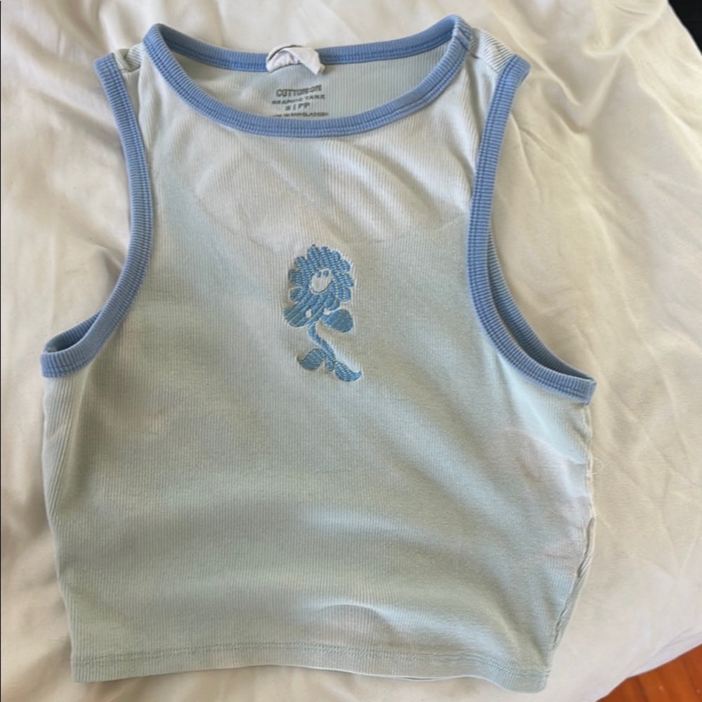 Blue Sleeveless Cropped Top